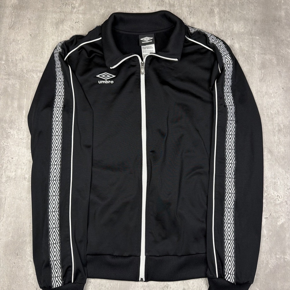 Umbro Track Jacket Men M Black Stripe Soccer Medium Full Zip Y2K Sweatshirt